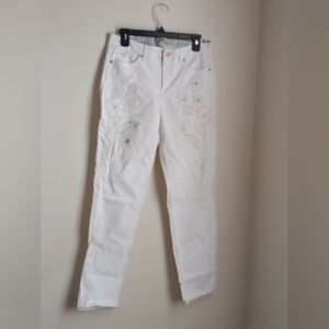 Vintage America Blues Bestie Jeans Women 8R/ 29 White Pants Floral Embroidery